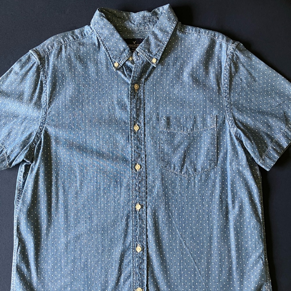 American Eagle Polka Dot Chambray Shirt - Picture 3 of 8